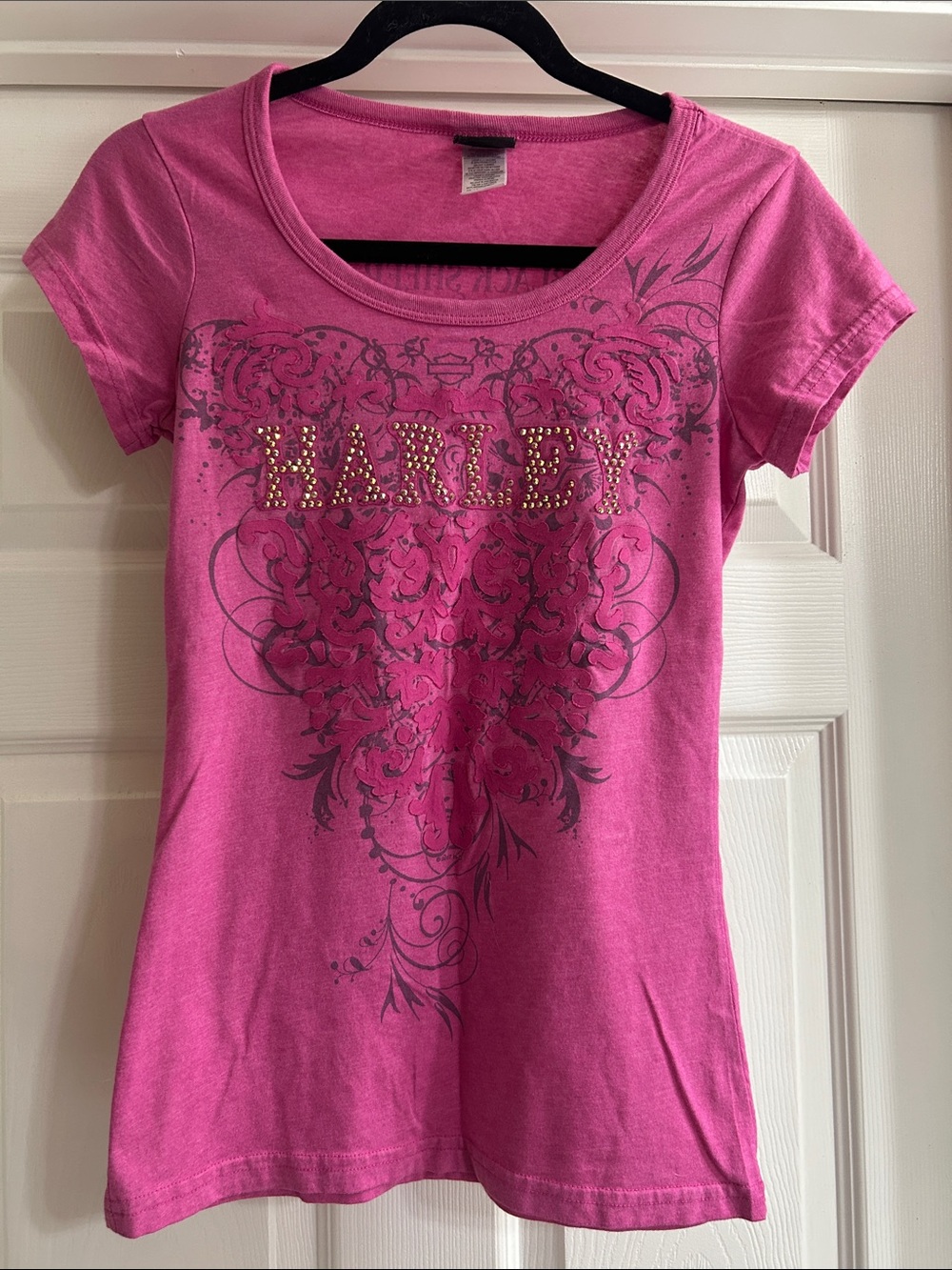 Harley-Davidson Pink Scoop Neck Studded Logo Tee